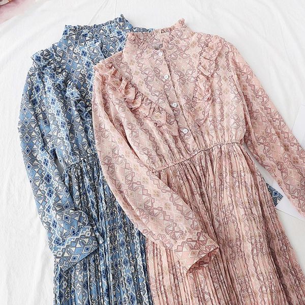 

casual dresses jrnnorv 2021 autumn winter elegant stand collar ruffle women dress long sleeve plaid chiffon pleated vestidos femme ba4782, Black;gray