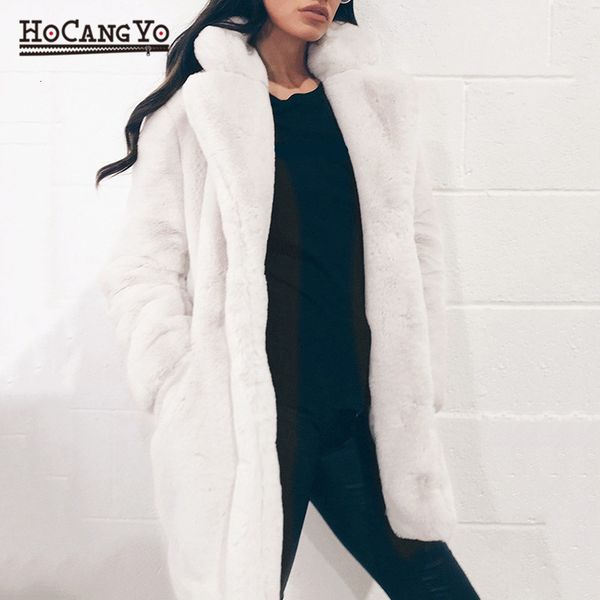 

hcyo autumn winter women fur coat plus size 3xl covered button furry faux fur coats women's long loose soft rabbit fur overcoat 201007, Black