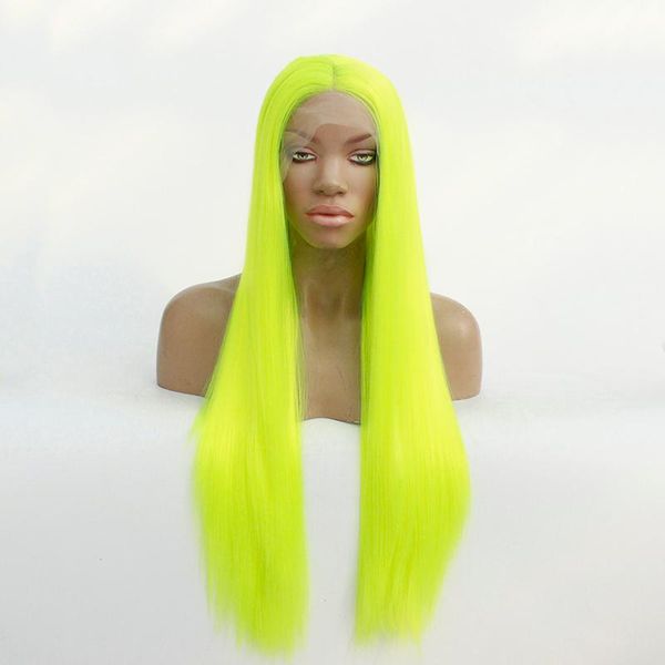 

synthetic wigs fluorescent green for women colorful lace front wig long straight hair cosplay glueless heat resistant daily, Black