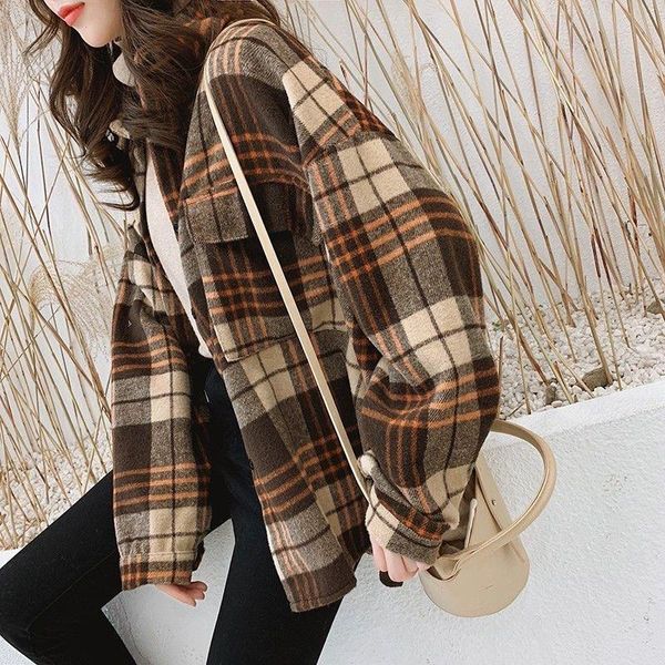 

autumn womens new style 2021 plaid full shirt womens long sleeve jacket fashion oversize all match shirt 3xl, White