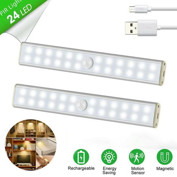 

2pc 24 led usb rechargeable motion sensor closet wireless under cabinet lights
