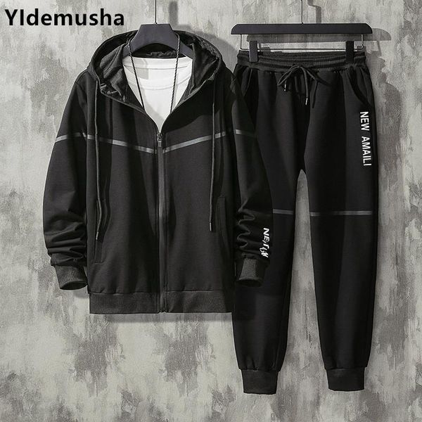 

sportswear men sets letter sportswear sweatsuit spring autumn sporting suits tracksuit male track suit jacket hoodie with pants, Gray
