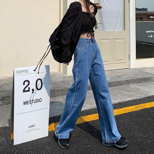 

women's jeans ytx1792 women 2021 straight summer korean version of the net red blue wide-leg pants