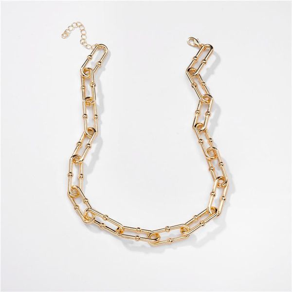 

chokers srcoi punk solid oval linked chain necklaces minimalist thick chunky u-buckle bamboo necklace pendant for ladies party, Golden;silver