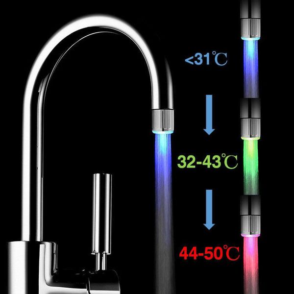 Robinets de cuisine RGB 3 couleurs robinet d'eau LED robinet lumière colorée changeante lueur pomme de douche aérateurs bassin 2021