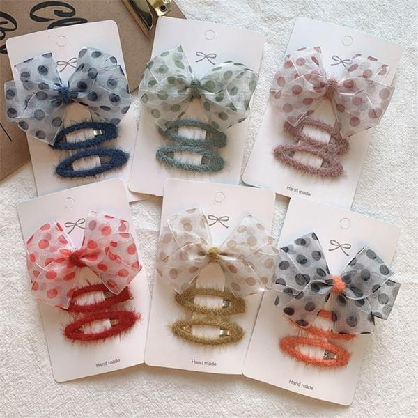 

hair accessories 10set/lot children handmade polka dot bow clip bb set girls princess boutique barrette headdress, Slivery;white