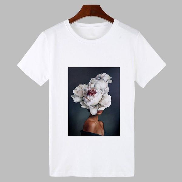 

summer harajuku aesthetics tshirt femme flowers feather print t shirt women white thin section t-shirt female clothing