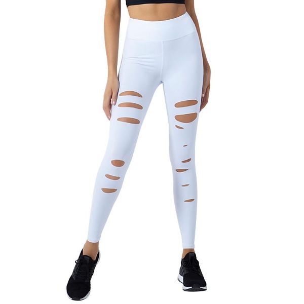 

ec.ms women sport leggings ripped beggar yoga pants girls quick dry stretchy holes gym golf baseball running tights, White;red