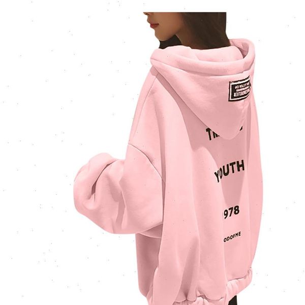 

korean japanese hoodie oversized sweatshirt womens long sleeve hooded blouse coat letters hoody plus size sweet dresses mantle, Black