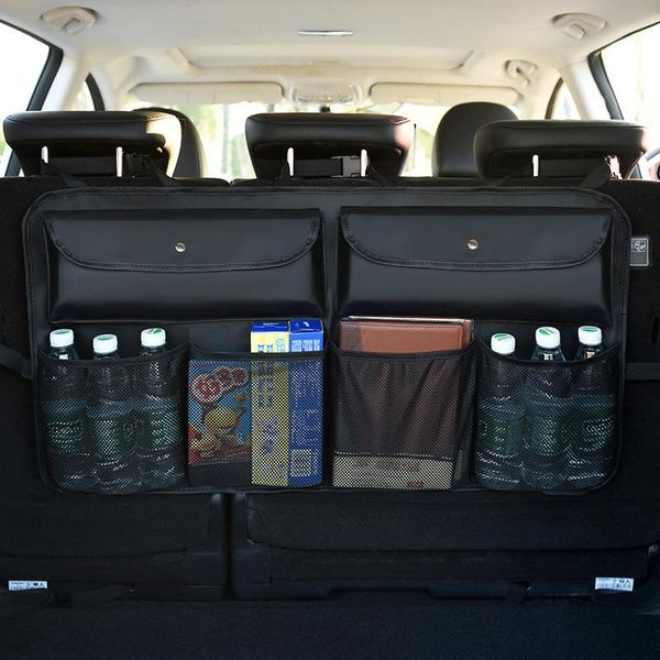 

car organizer seat auto trunk fiber leather luxury big space high load bearing hanging storage bag styling
