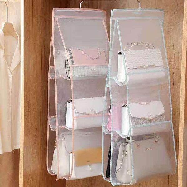 

storage bags hanging handbag organizer wardrobe closet transparent bag door foldable clear sundry shoe with hanger pouch