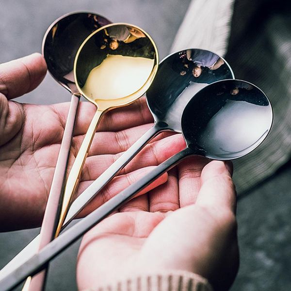 

spoons high-grade stainless steel long-handled round spoon, household small soup seasoning restaurant coffee spoon