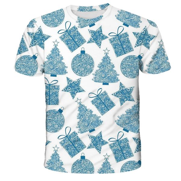 

summer quick-drying elf christmas element carfield reindeer 3d printing t-shirt 4t-14t childrens fun santa t-shirt short sleeve, Blue