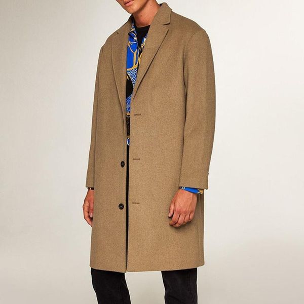 

men's jackets autumn winter woolen coat warm single-breasted mid-length windbreaker keep solid color long, Black;brown