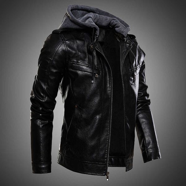 

mens pu leather men hooded fur lined motorcycle jacket fashion autumn winter coat plus size 4xl 5xl, Black;brown