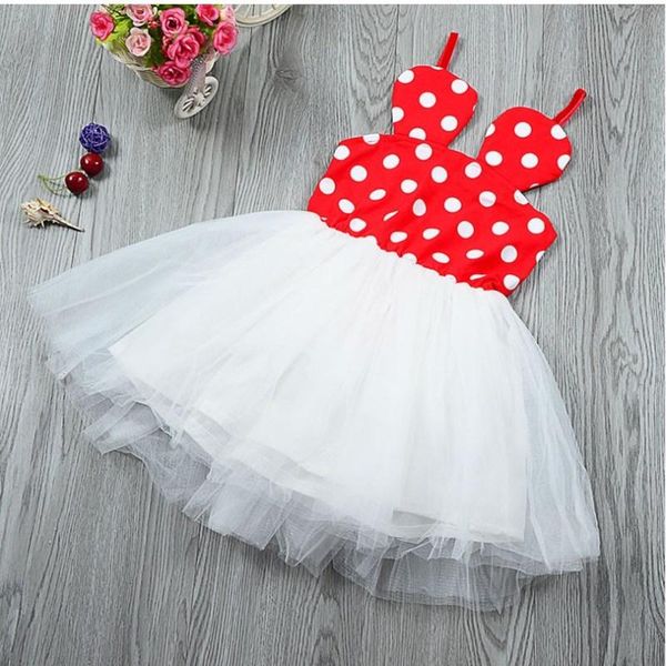 

girl's dresses cute girls dress 2021 summer child cotton mesh polka dot printing suspenders princess vestidos 2-6 years kids clothing, Red;yellow
