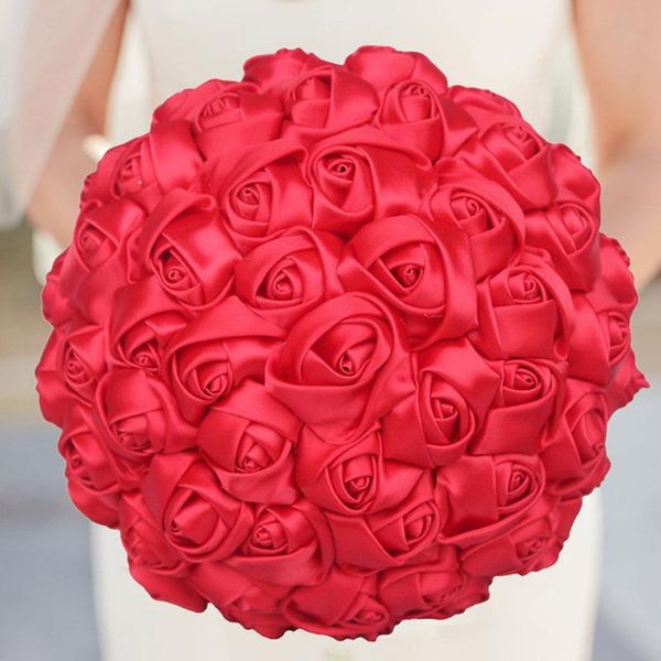 

custom made wedding bridal bouquet silk ribbon rose flower bouquets bride hand hold artificial flowers handmade wedding floral