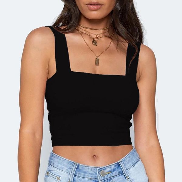 

women's tanks & camis square neck sleeveless summer crop white women black casual basic t shirt off shoulder cami backless tank