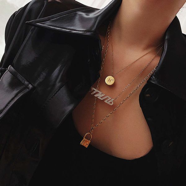 

hbp fashion fold circle gold lock personality flash diamond letter necklace many kinds of mixed net red tide people's clavicle chain, Silver