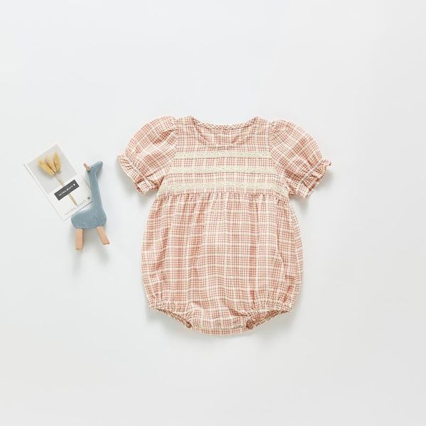 

rompers 7972 born baby clothes girl bodysuit 2021 summer cute one-piece pink plaid lace patchwork outfits, Blue