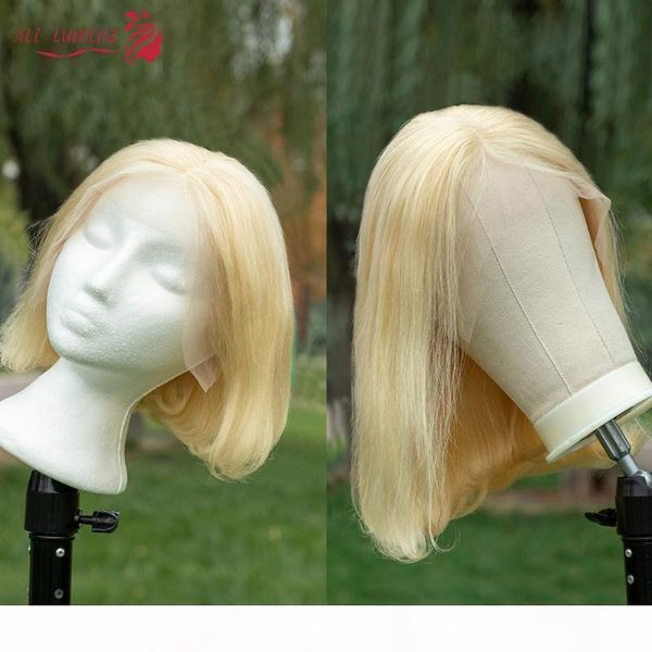 

13x4 4x4 lace wigs bob wig 613 blonde human hair wigs 8 -14inch ali lumina hair 180% density 1b 613 color bang available, Black;brown