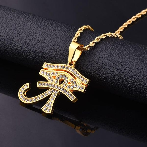 

pendant necklaces gold color men hiphop iced out eye of horus fashion 60cm long chain hip hop necklace vintage jewelry, Silver