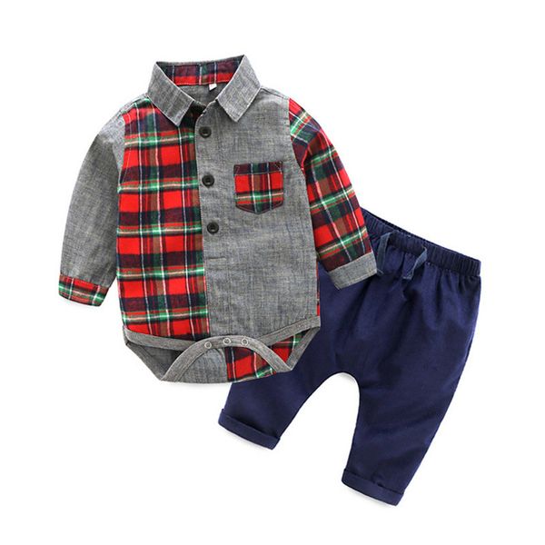 

fall long sleeve plaid creeping suspender suit, children's one-piece suit, Blue