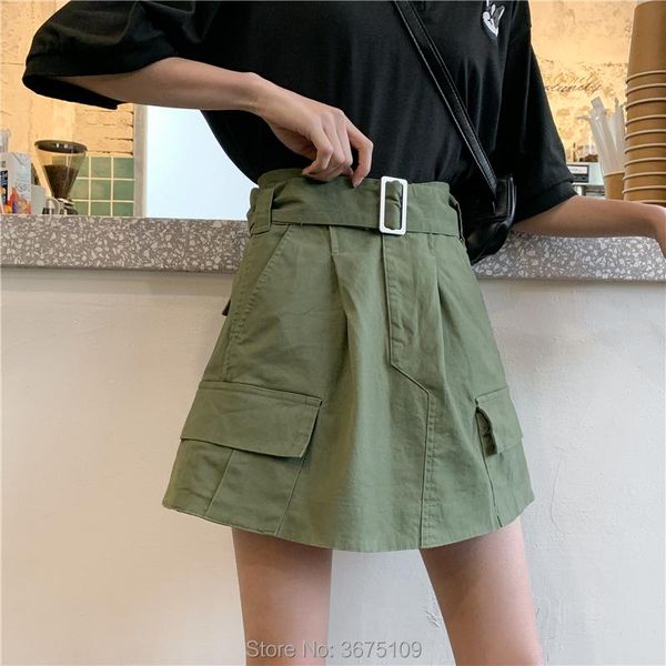 

skirts cargo mini skirt cotton casual pencil sashes high waist vintage plus size button short for women ladies summer womens 2021, Black