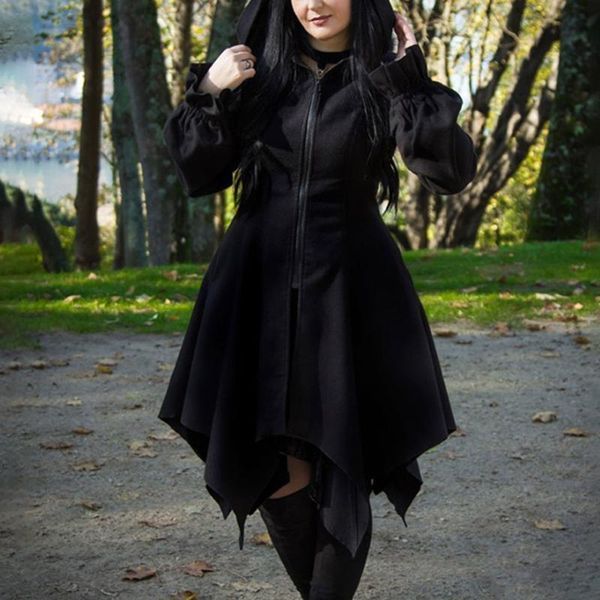 

women's hoodies & sweatshirts harajuku long hoodie women gothic witch hooded outwear casual streetwear asymmetric black 2021 fall zippe