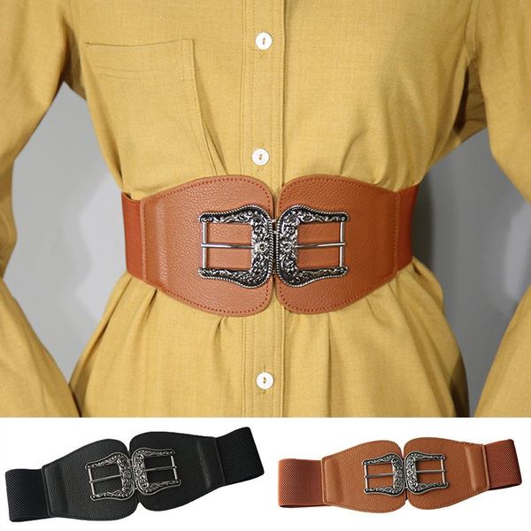 

belts elastic corset belt retro female big cummerbunds smooth easy stretch ceinture dress coat waistband vintage wide for women, Black;brown