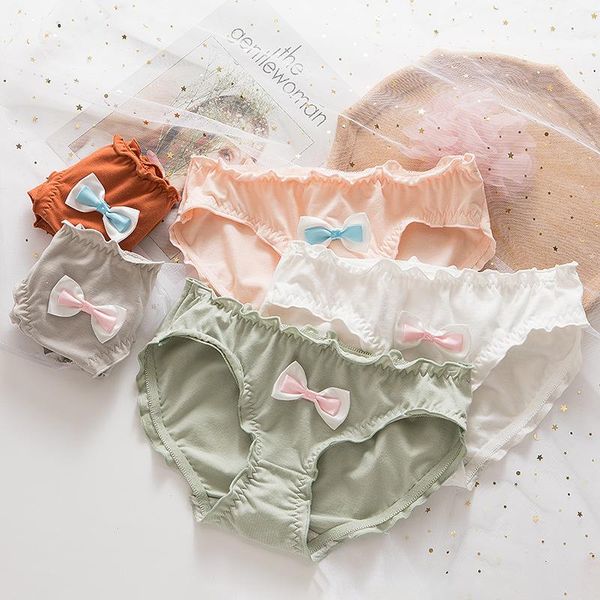 

cartoon cute bow period underwear for women cute girls cotton panties ruffles lingeries soft briefs uw68, Black;pink