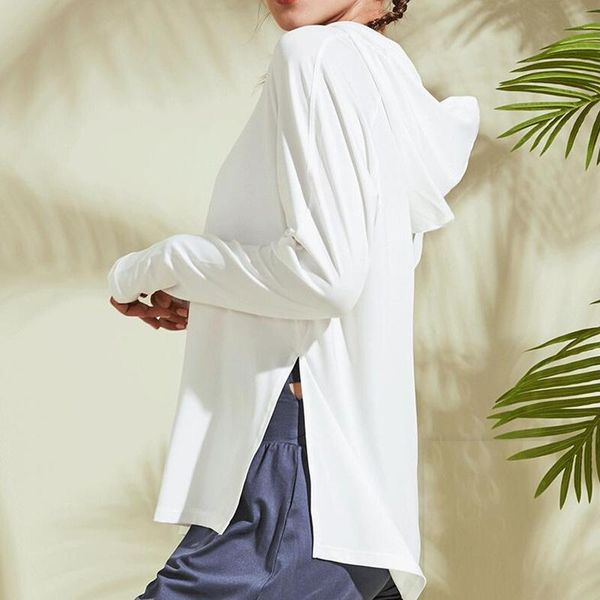 

yoga outfit quick dry long sleeve t-shirt femme women hooded workout loose gym fitness clothing breathable