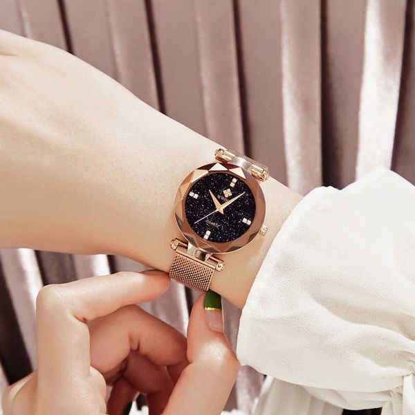 

wwoor watch women luxury brand fashion starry sky wristwatches women rose gold watches women steel band reloj mujer 210527, Slivery;brown
