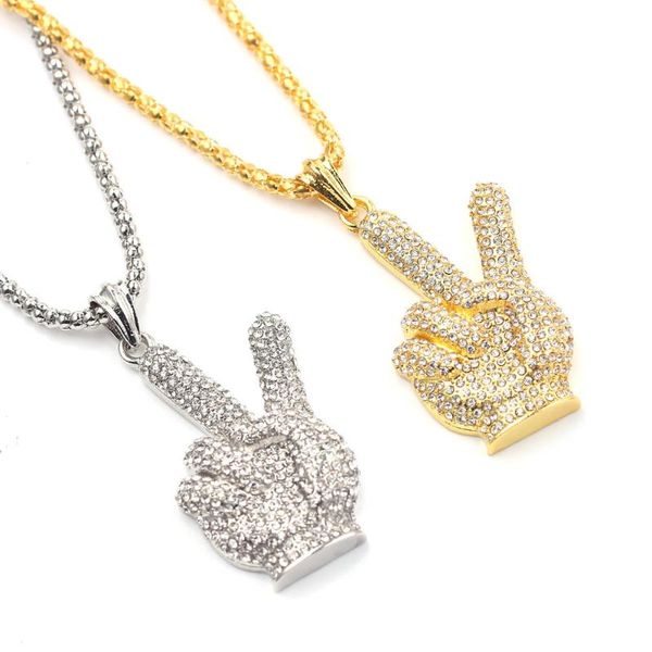 

pendant necklaces hip-hop classics victory sign scissorhands gesture crystal long necklace sweater collar for women men charm jewelry gift, Silver