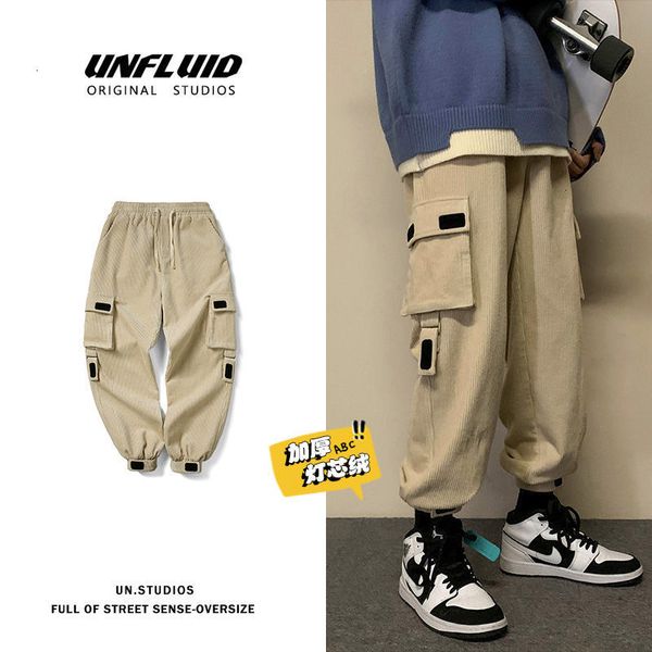 

2021 winter thickened corduroy men's warm fashion casual retro men streetwear hip-hop straight pants mens t41y, Black
