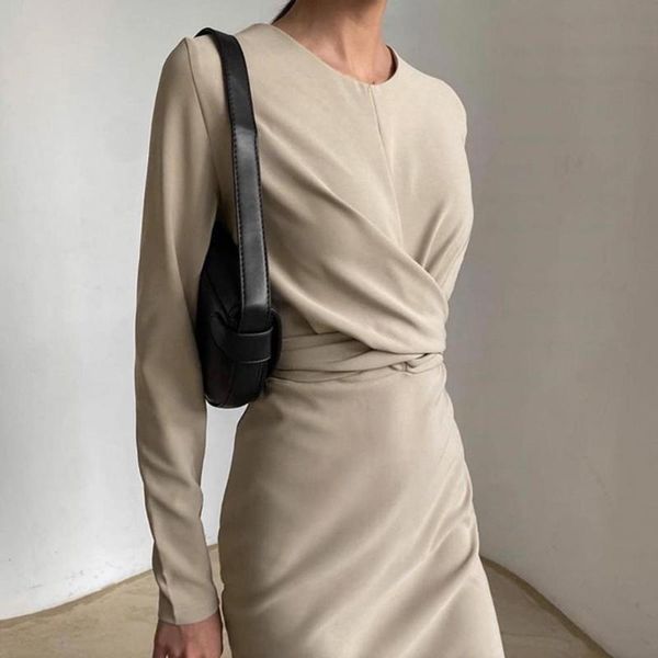 

casual dresses women's dress solid color draped straight slim pencil for work autumn elegant long sleeve women 2021, Black;gray