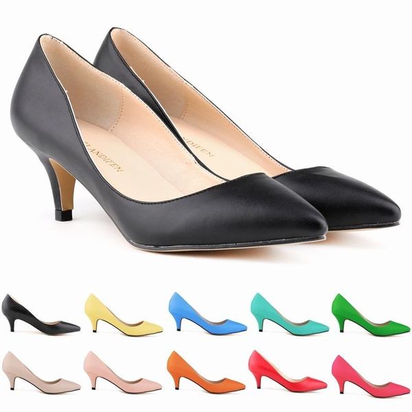 

dress shoes designer women pumps office & career pointed toe pu 6cm thin high heels slip on zapatos de mujer size 35-42 black