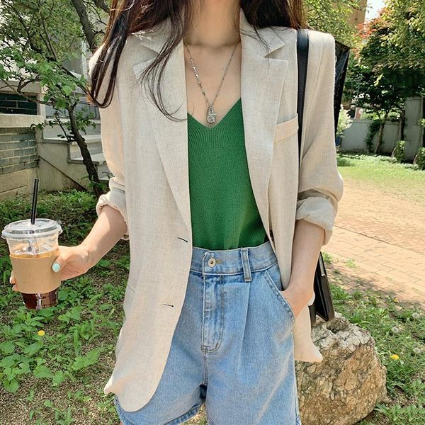 

women's suits & blazers [ewq] korea chic casual fashion simple solid lapel single-breasted split loose long-sleeved suit jacket women 2, White;black