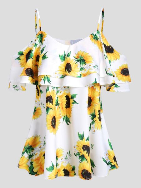 

women's blouses & shirts wipalo sunflower open shoulder blouse fashion spaghetti strap flounce tunic half sleeves ladies blusas, White