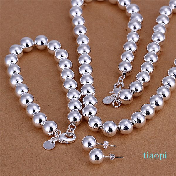 Заводская цена 925 стерлингов серебристые 10 мм молитвенные бусины ожерелье браслет серьги мода ювелирные изделия набор свадебный подарок для женщины