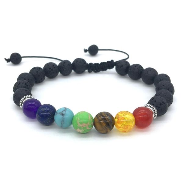 

charm bracelets 2021 7 chakra bracelet men black lava healing balance beads reiki buddha prayer natural stone yoga for women, Golden;silver