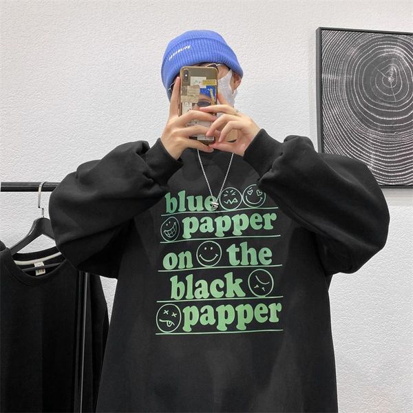 

men's hoodies & sweatshirts hybskr 2021 autumn winter letter graphic mens o-neck oversized male fashion brand pullovers unisex, Black