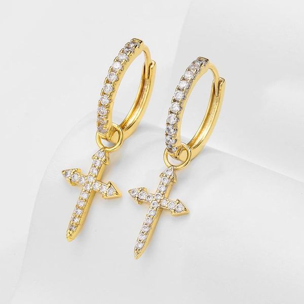 

hoop & huggie uilz arrivals fashion cz zircon cross earrings with gold color for women girls party jewelry gift christmas cs3263, Golden;silver