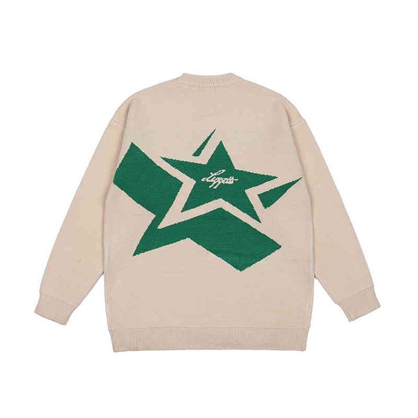 

japane retro alphabet stars crew neck sweater men and women pullover high street oversize loose casual autumn sweaters, Black