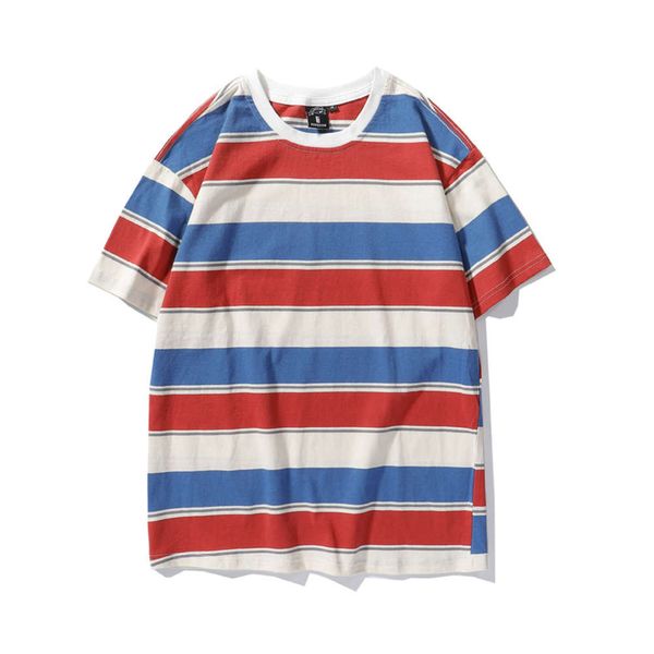 

ins stripe t shirt loose short sleeve bf style men's and women's summer student round neck half casual fashion, White;black