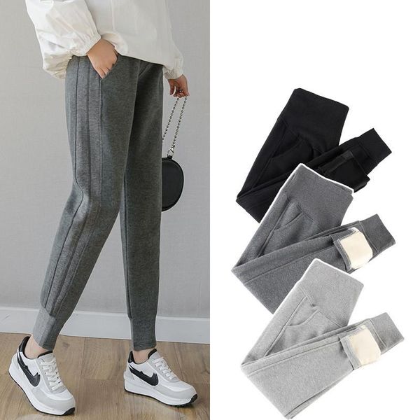 

new 2021 maternity pants autumn and winter casual cotton pregnant women plus velvet thick trousers maternity soft warm trousers, White