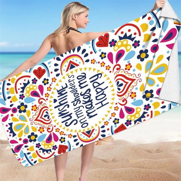 

towel beach letter flower print water absorbent bathing rectangular mat superfine fiber for adults swimming