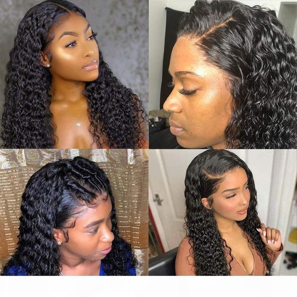

natural black long kinky curly hair 360 lace wig with baby hair preplucked natural hairline soft lace wigs for black women 8~24inch, Black;brown