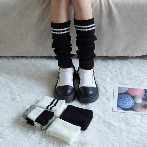 

socks & hosiery punk solid black cool knit long women knee high elastic gothic hip-hop rock wrap calf keep warm fit dance yoga, Black;white