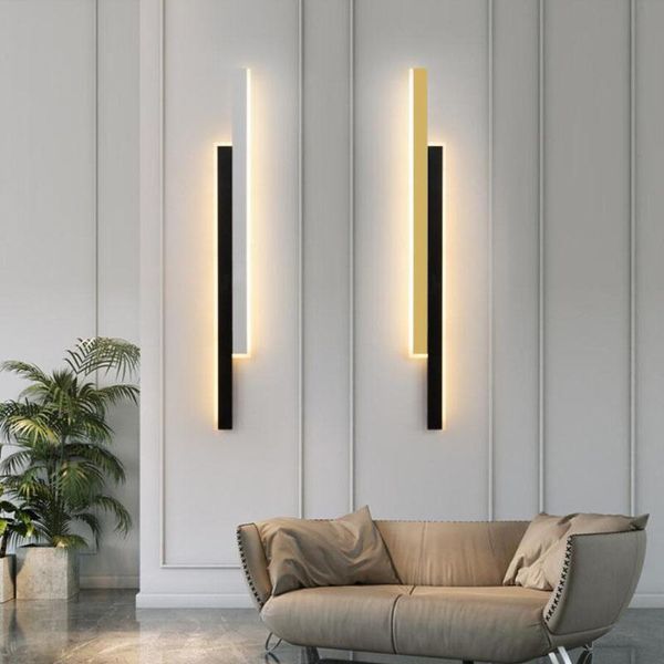 

wall lamps modern simple linear tube led lamp up down background light bedside foyer corridor black gold indoor sconce